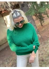 Yeşil Simli Sıfır Yaka Yün Kazak