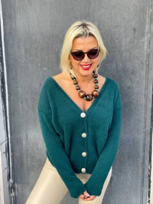 Yumoş Sakallı Hırka Gold Düğmeli V Yaka Siyah