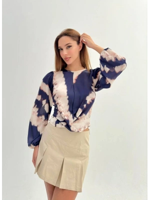 Arkası Triko Saten Bluz-Lacivert