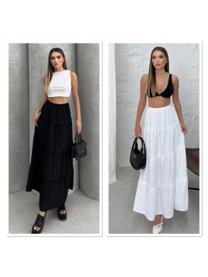 AYROBİN KUMAŞ BELİ LASTİKLİ ASTARLI UZUN ETEK BEYAZ