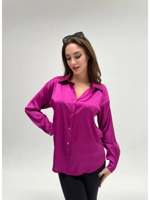 İpek Saten Düğümlü Gömlek - Magenta
