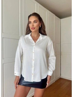 İpek Saten Gömlek-Beyaz