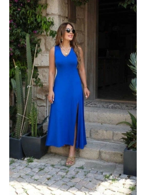 KALIN ASKILI VİSKON PENYE ELBİSE MAVİ