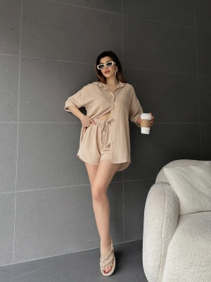 KETEN ŞORTLU TAKIM-BEJ