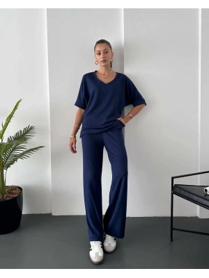 MODAL KUMAŞ V YAKA İKİLİ TAKIM LACİVERT