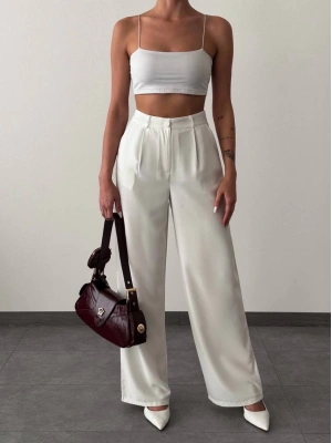 Twill Palazzo Pantolon-Beyaz