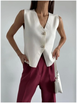 ZR GOLD DÜĞMELİ PREMIUM KALİTE ÇELİK TRİKO YELEK BEYAZ