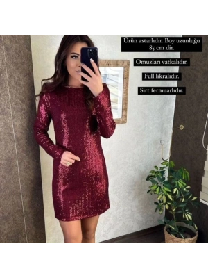ZR PAYETLİ ASTARLI LİKRALI GECE ELBİSESİ BORDO