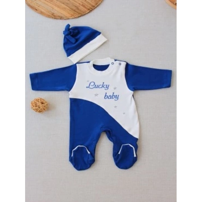0-3 3-6 Ay Lucky Baby Nakışlı Es Çizgi Boy Şapkalı Erkek Bebek Tulumu