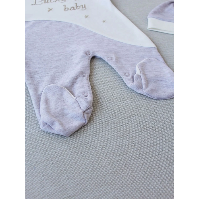 0-3 3-6 Ay Lucky Baby Nakışlı Es Çizgi Boy Şapkalı Erkek Bebek Tulumu