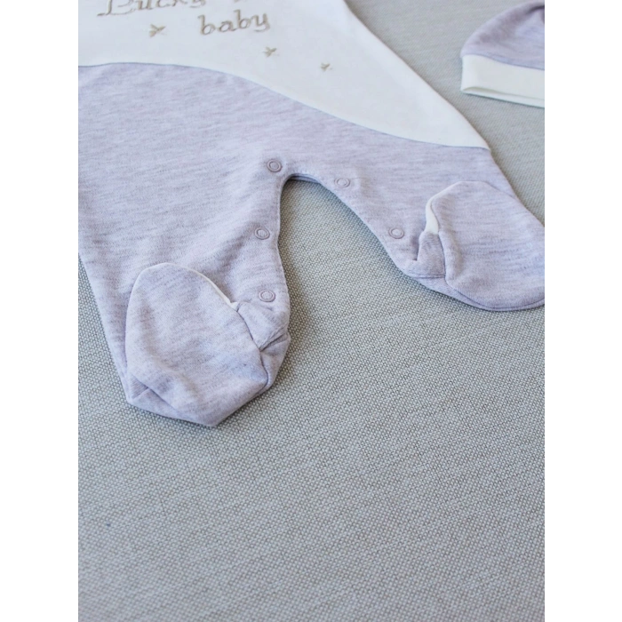 0-3 3-6 Ay Lucky Baby Nakışlı Es Çizgi Boy Şapkalı Erkek Bebek Tulumu