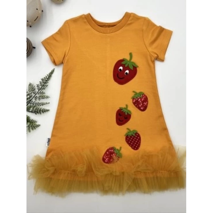 1-2-3 Yaş Fiyonklu Mickey Astarlı Etekli Kız Bebek Tütü Elbisesi