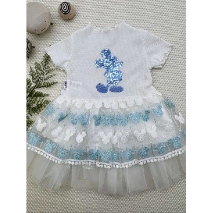 1-2-3 Yaş Payetli Çilek Baskılı Çilek Kuşaklı Kız Bebek Elbisesi