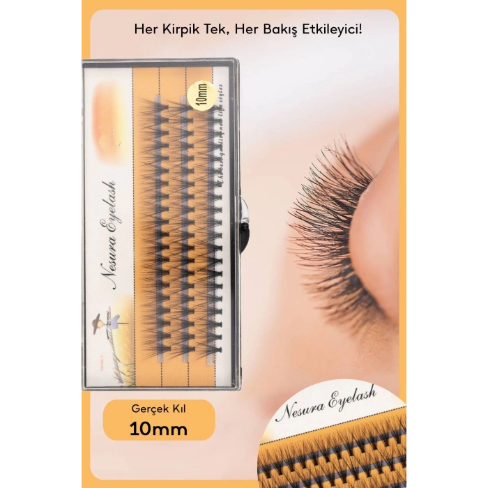 10 Mm Gerçek Kıl Tekli Kirpik Demet Takma Kirpik - 5li Sıra