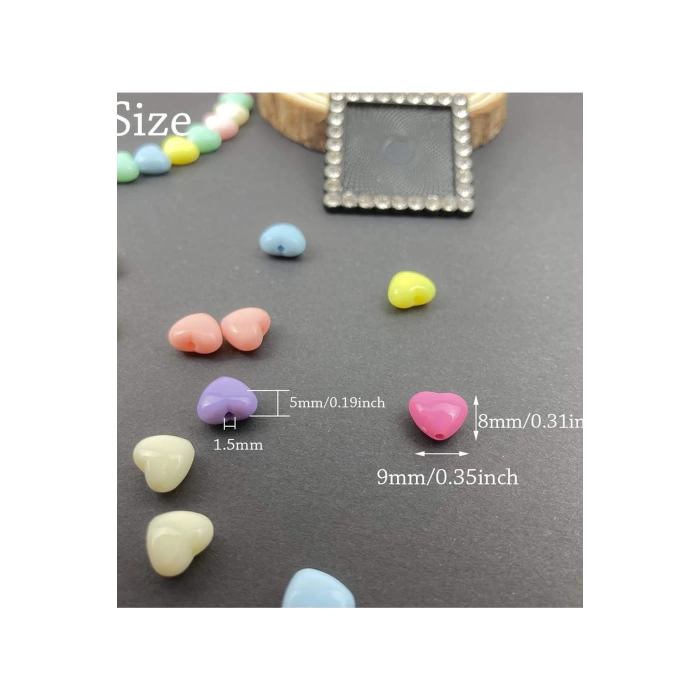 100 gr (500 adet) Şeker Rengi Akrilik Kalp Boncuklar Renkli Karışık Plastik Pastel Boncuklar Ara Boncuk Kalp Şekilli Kolye Bilezik için