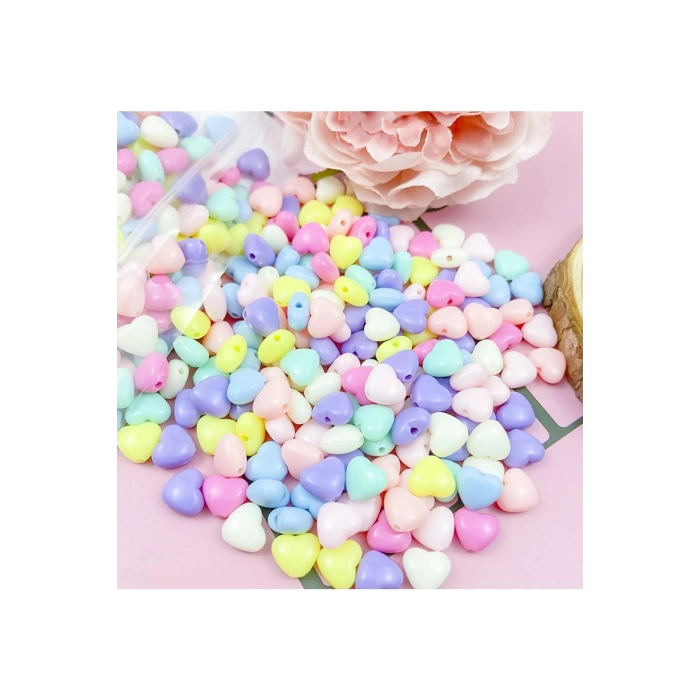 100 gr (500 adet) Şeker Rengi Akrilik Kalp Boncuklar Renkli Karışık Plastik Pastel Boncuklar Ara Boncuk Kalp Şekilli Kolye Bilezik için