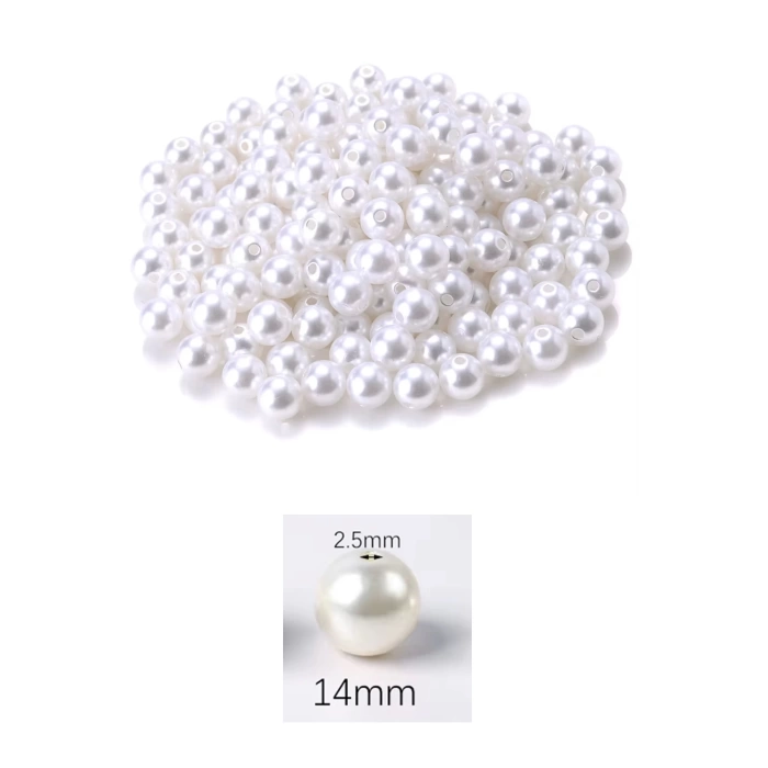 1.000 gram (1 kg.) 14mm Beyaz Renk Plastik İnci Boncuk Çanta ve Takı Yapım Boncuğu (~540 adet)