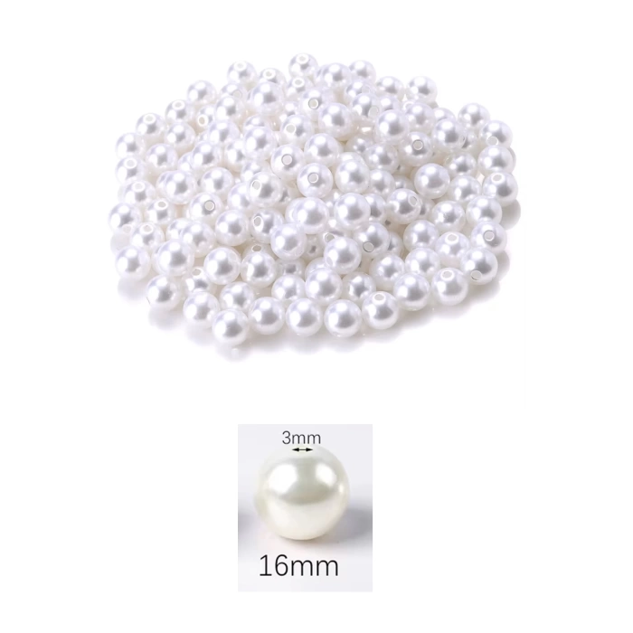 1.000 gram (1 kg.) 16mm Beyaz Renk Plastik İnci Boncuk Çanta ve Takı Yapım Boncuğu (~340 adet)