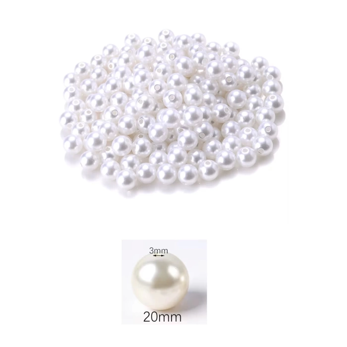 1.000 gram (1 kg.) 20mm Beyaz Renk Plastik İnci Boncuk Çanta ve Takı Yapım Boncuğu (~200 adet)