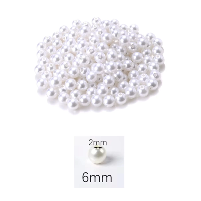 1.000 gram (1 kg.) 6mm Beyaz Renk Plastik İnci Boncuk Çanta ve Takı Yapım Boncuğu (~7.500 adet)