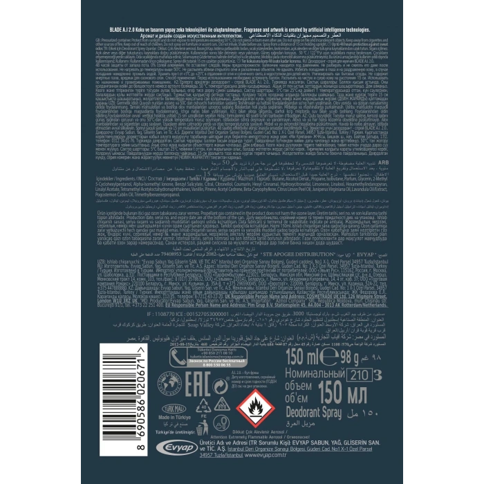 2 Adet Blade Artificial Intelligence 2.0 Deodorant 150mL