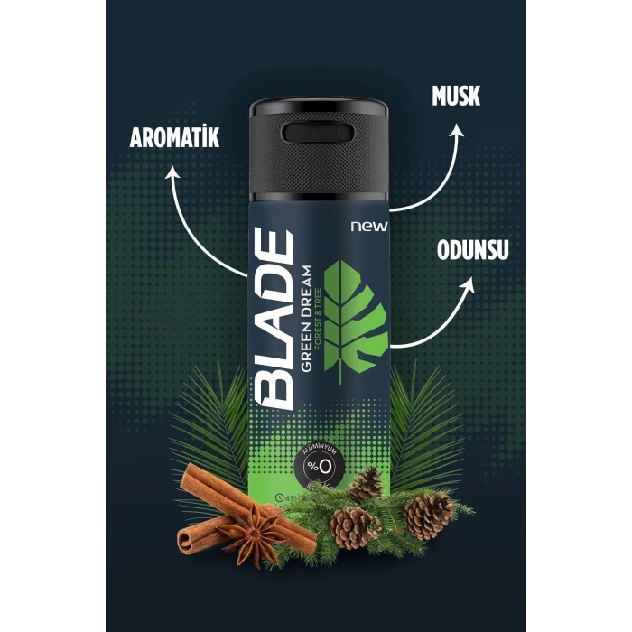 2 Adet Blade Green Dream Erkek Deodorant 150 Ml Hızlı Kurur, Leke Bırakmaz