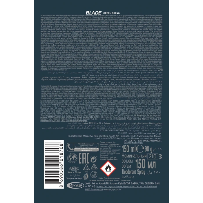 2 Adet Blade Green Dream Erkek Deodorant 150 Ml Hızlı Kurur, Leke Bırakmaz