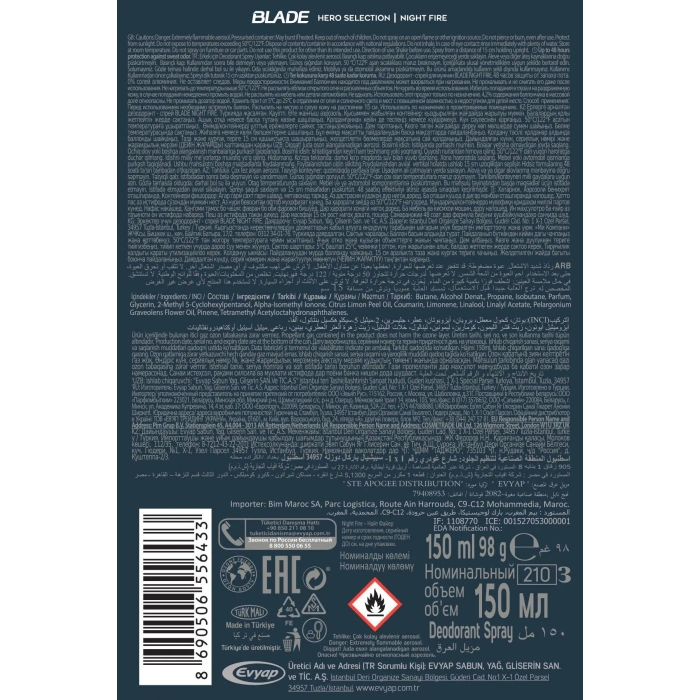 2 Adet Blade Hero Selection Serisi Night Fire Erkek Deodorant 150 Ml