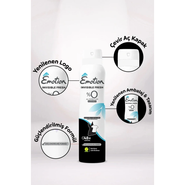 2 Adet Emotion Invisible Fresh Black & White Kadın Deodorant 150ml Vegan, Leke Bırakmaz