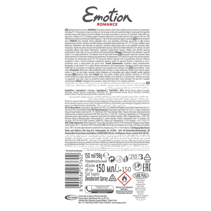 2 Adet Emotion Romance Kadın Vegan Deodorant 150 Ml Hızlı Kurur, Leke Bırakmaz