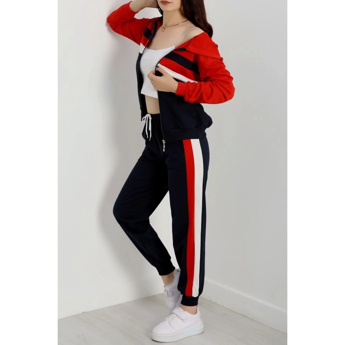 2 iplik alt üst eşofman takımı siyah kırmızı