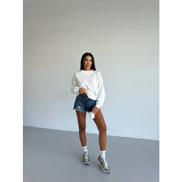 2 iplik bisiklet yaka sweat beyaz f2339