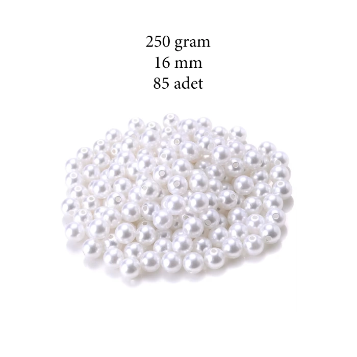 250 gram 16mm Beyaz Renk Plastik İnci Boncuk Çanta ve Takı Yapım Boncuğu (~85 adet)
