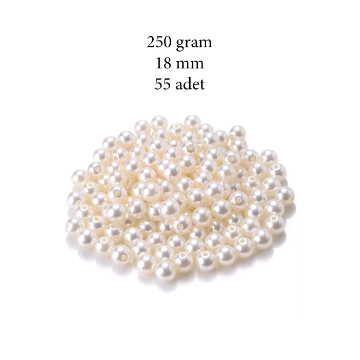250 gram 18mm Krem Renk Plastik İnci Boncuk Çanta ve Takı Yapım Boncuğu (~55 adet)