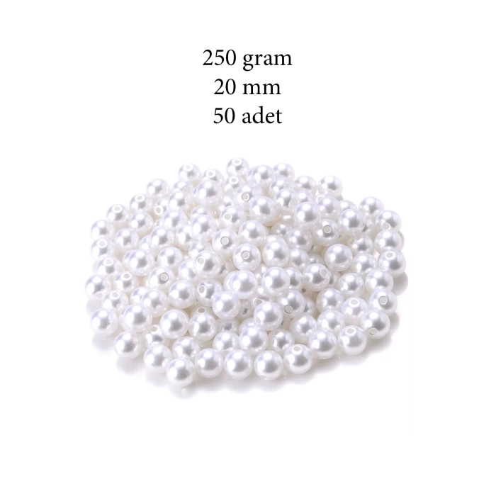 250 gram 20mm Beyaz Renk Plastik İnci Boncuk Çanta ve Takı Yapım Boncuğu (~50 adet)