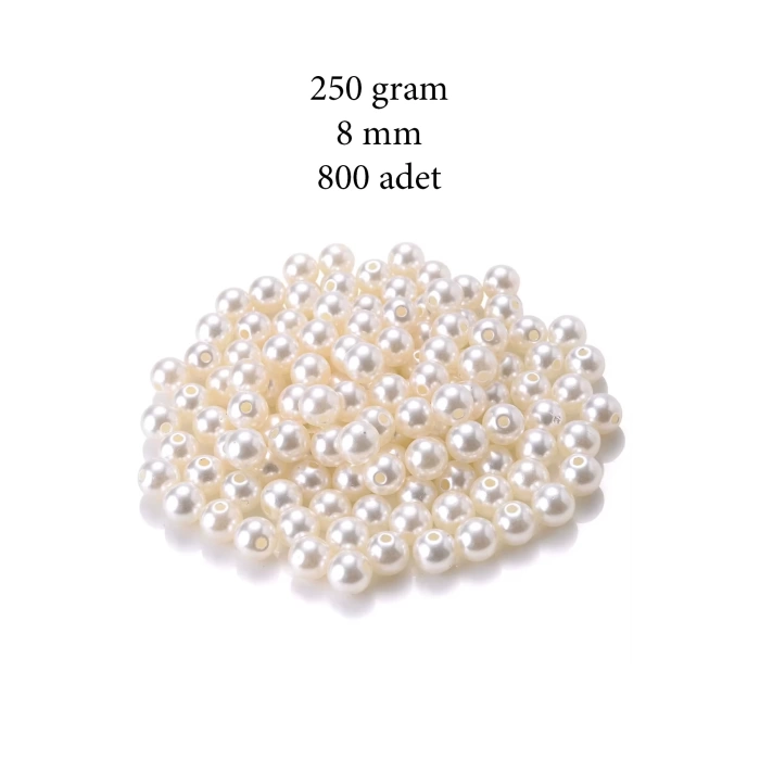 250 gram 8mm Krem Renk Plastik İnci Boncuk Çanta ve Takı Yapım Boncuğu (~800 adet)