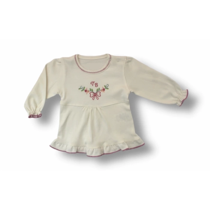 3-6 6-9 9-12 Ay Tb Çiçek Nakışlı Şapkalı Uzun Kollu Sweatli 3lü Kız Bebek Takımı