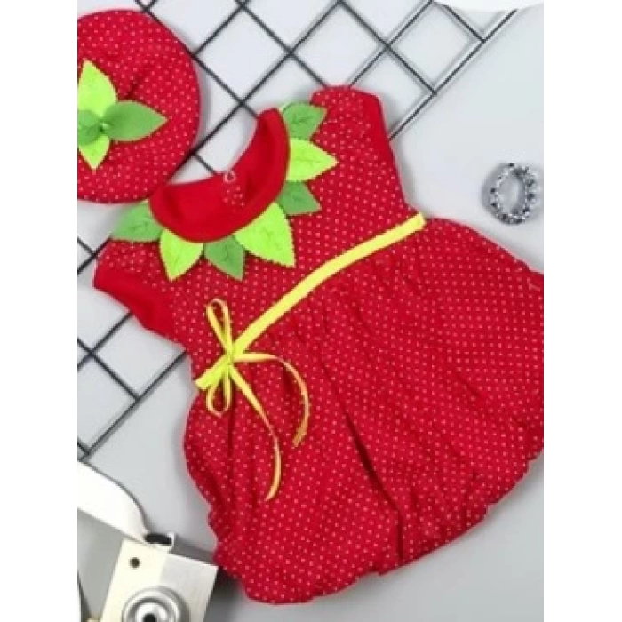 3-6-9 Ay Çilek Bebekler Penye Kumaş Kısa Kol Bebek Elbisesi