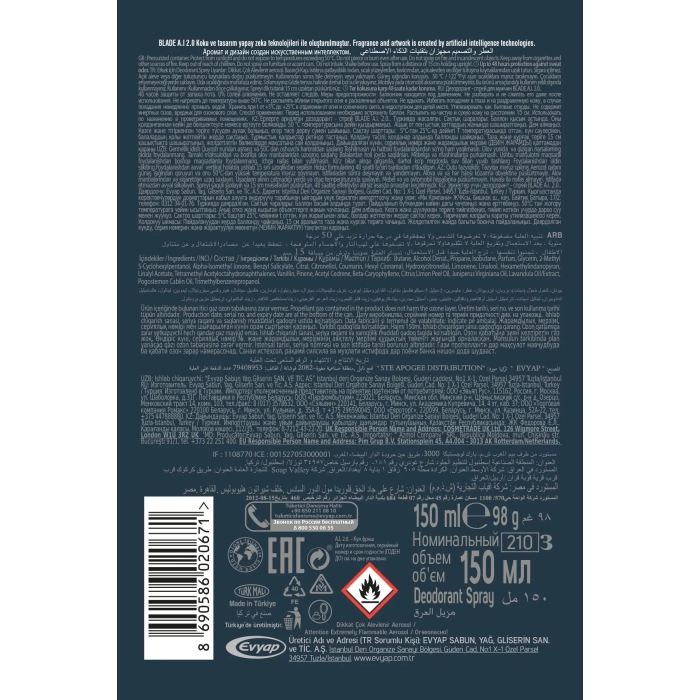 3 Adet Blade Artificial Intelligence 2.0 Deodorant 150mL