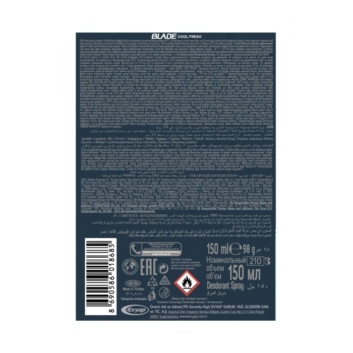 3 Adet Blade Cool Fresh Erkek Deodorant 150 Ml Hızlı Kurur Leke Bırakmaz