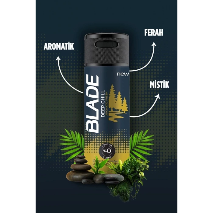 3 Adet Blade Deep Chill Erkek Deodorant 150 Ml Hızlı Kurur, Leke Bırakmaz
