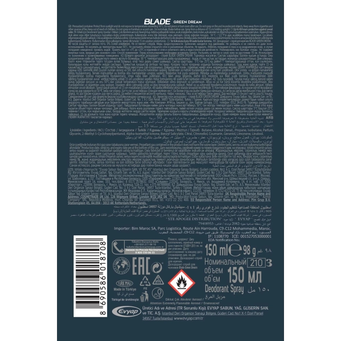 3 Adet Blade Green Dream Erkek Deodorant 150 Ml Hızlı Kurur, Leke Bırakmaz
