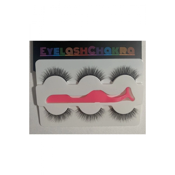 3 Çift Doğal İpek Takma Kirpik & Kirpik Takma Aparatı 3d-56 Set