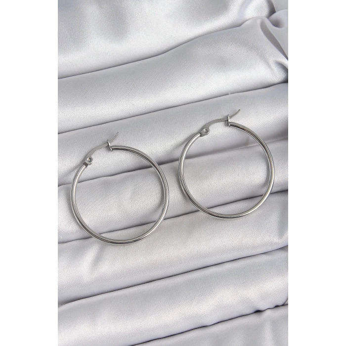 316 Çelik Gümüş Renk 33 mm Halka Model Kadın Küpe