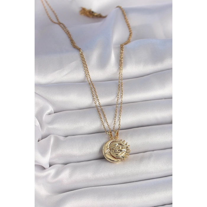316L Çelik Gold Renk Ay Güneş Model Arkadaşlık Kadın Kolye