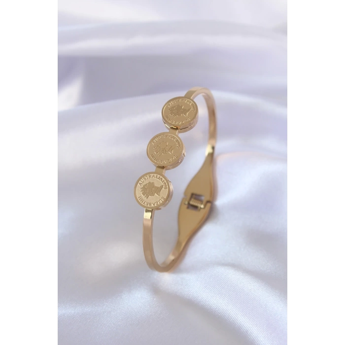 316L Çelik Gold Renk Elizabeth İşleme Kadın Kelepçe