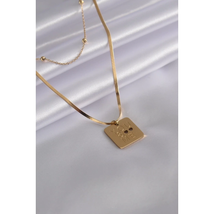 316L Çelik Gold Renk İtalyan Zincir You & Me İşleme Kadın Kolye