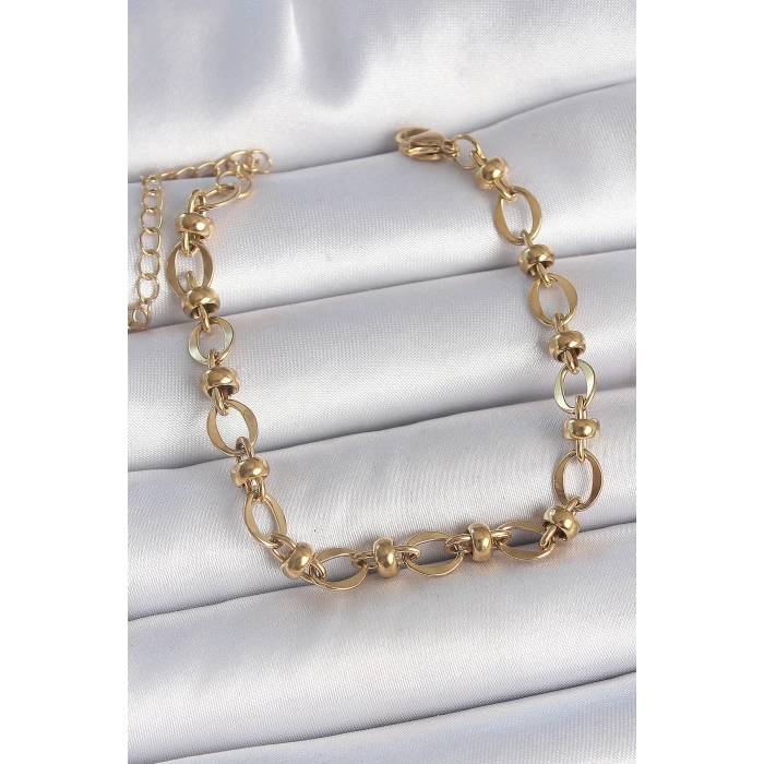 316L Çelik Gold Renk Topçuk Halka Zincir Model Kadın Bileklik