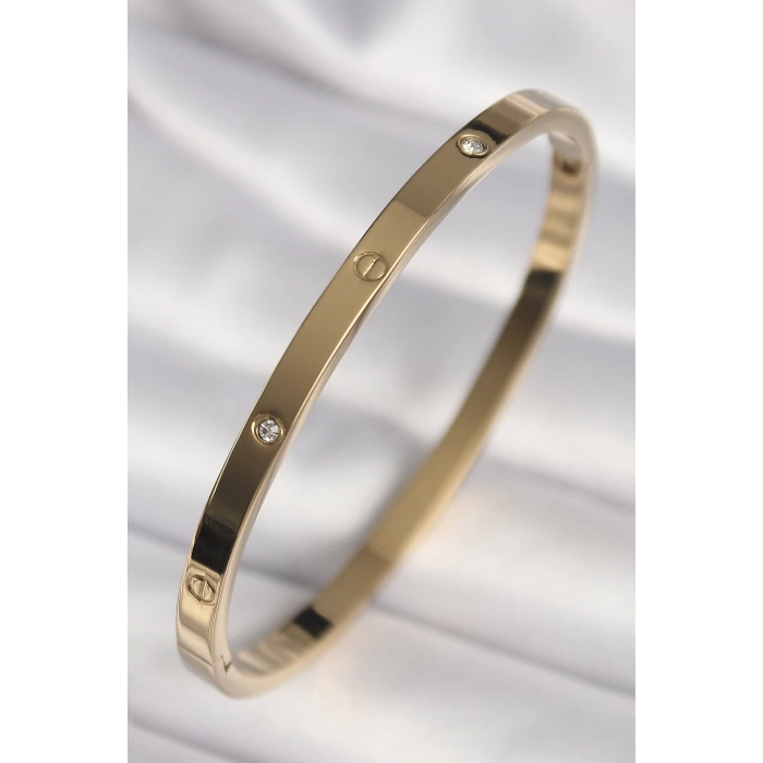 316L Çelik Gold Renk Zirkon Taşlı Model Kadın Bilezik