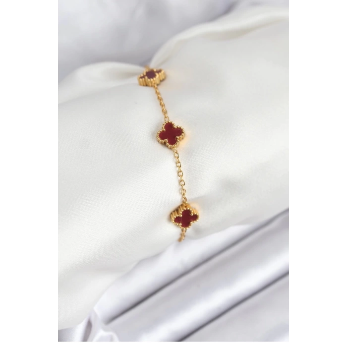 316L Çelik Gold Zincir Baby Boy Bordo Renk Bileklik